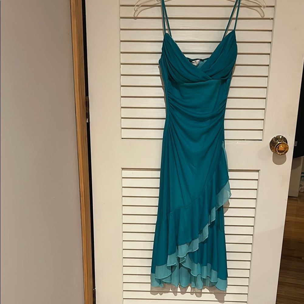 City Triangles Green and Blue Asymmetrical Ruffled Sundress
